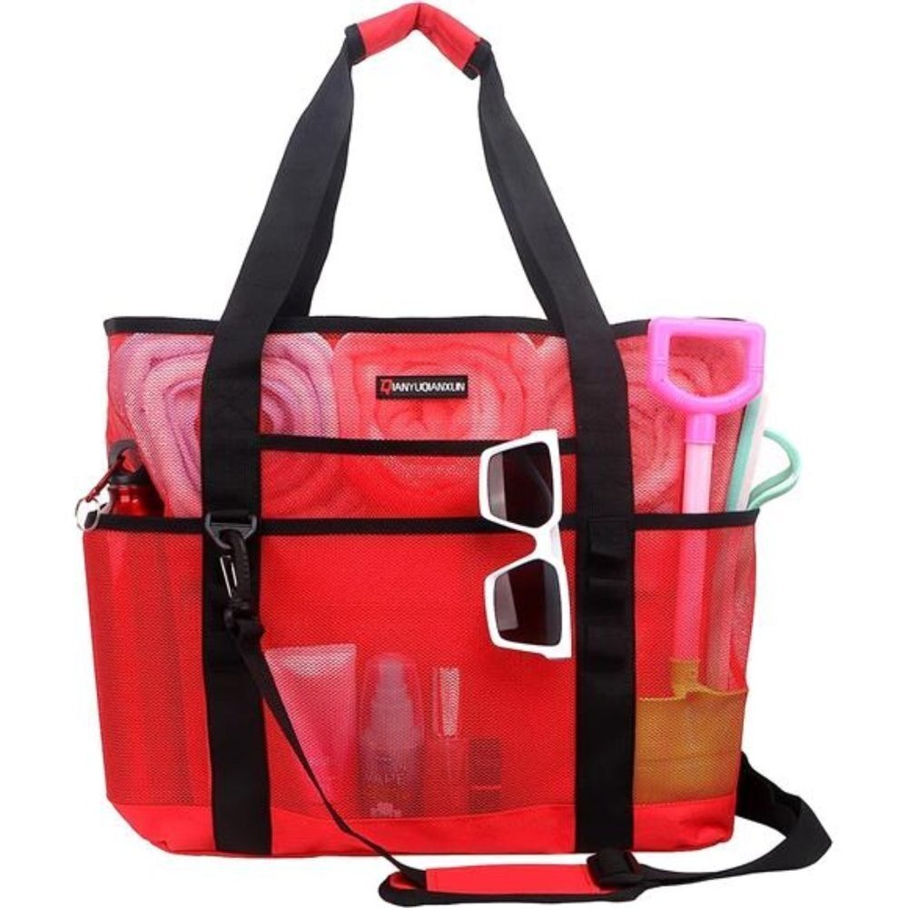 Mesh Beach Bag 40L Largewith 9 Pocket Red